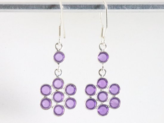 Lange bloemvormige zilveren oorbellen met amethist afbeelding 2
