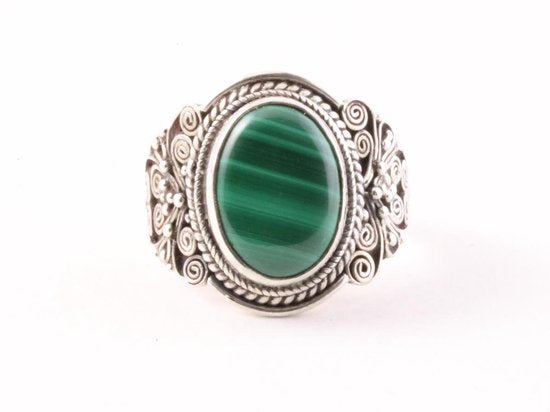 Bewerkte zilveren ring met malachiet afbeelding 3