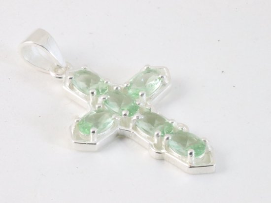 Zilveren kruishanger met groene amethist afbeelding 2