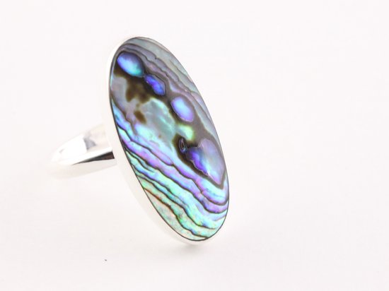 Ovale hoogglans zilveren ring met abalone schelp afbeelding 1