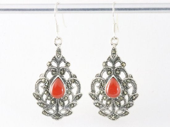 Zilveren oorbellen met carneool en marcasiet afbeelding 4