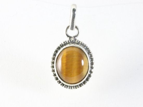 Fijne bewerkte ovale zilveren hanger met tijgeroog afbeelding 4