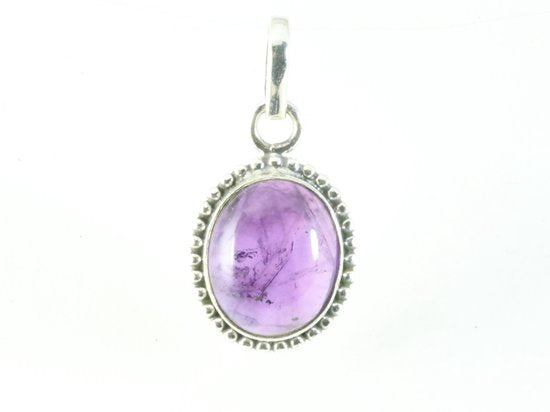 Fijne bewerkte ovale zilveren hanger met amethist afbeelding 4
