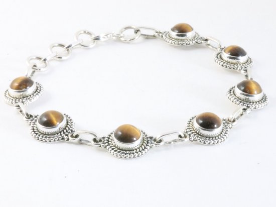 Bewerkte zilveren armband met tijgeroog afbeelding 2