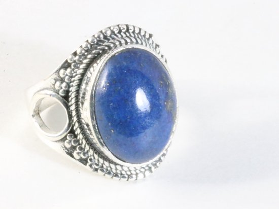 Bewerkte zilveren ring met lapis lazuli afbeelding 1