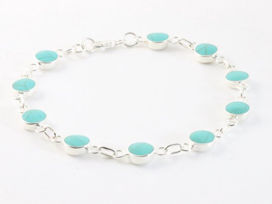 Hoogglans zilveren armband met groene turkoois afbeelding 2