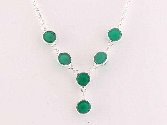 Fijne zilveren ketting met groene onyx afbeelding 4