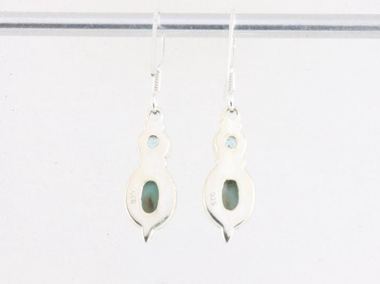 Fijne bewerkte zilveren oorbellen met larimar en blauwe topaas afbeelding 3