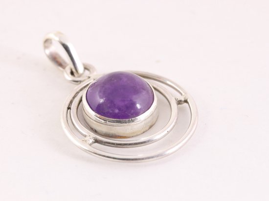 Ronde opengewerkte zilveren hanger met amethist afbeelding 2