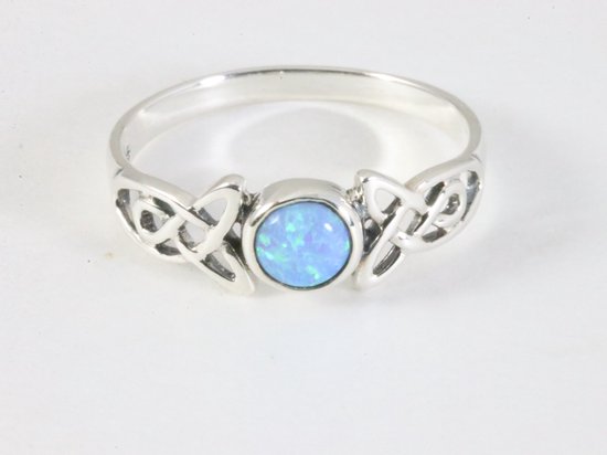 Fijne opengewerkte hoogglans zilveren ring met Australische opaal afbeelding 4