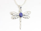 Opengewerkte zilveren libelle hanger met blauwe saffier aan ketting afbeelding 4