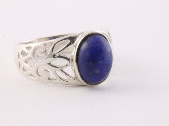 Opengewerkte zilveren ring met lapis lazuli afbeelding 1