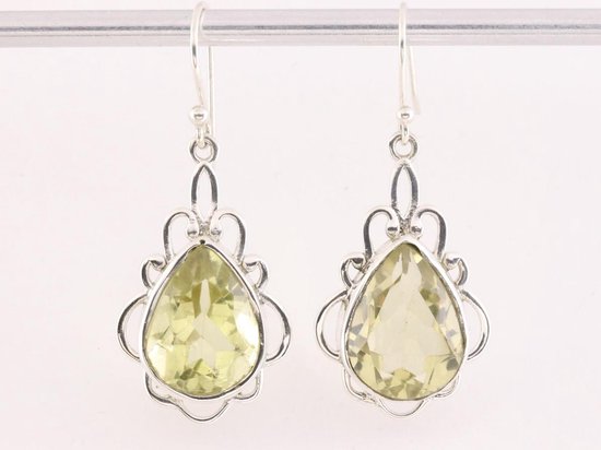 Opengewerkte zilveren oorbellen met lemonkwarts afbeelding 4