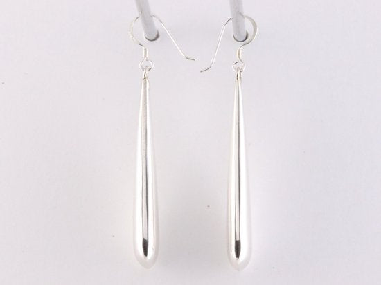 Lange hoogglans zilveren pegel oorbellen afbeelding 2