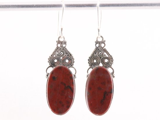 Bewerkte zilveren oorbellen met Afrikaanse rode bloedsteen afbeelding 4