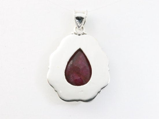 Bewerkte zilveren hanger met robijn afbeelding 3