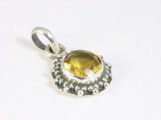 Fijne bewerkte ronde zilveren hanger met citrien afbeelding 2
