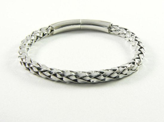 Gevlochten zilveren armband met kliksluiting afbeelding 2