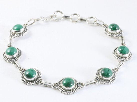 Bewerkte zilveren armband met malachiet afbeelding 1