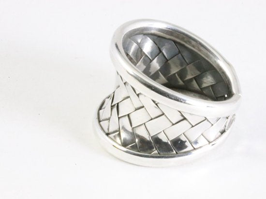 Brede gevlochten zilveren ring afbeelding 2