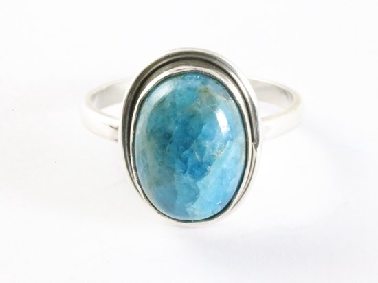 Ovale zilveren ring met blauwe apatiet afbeelding 4