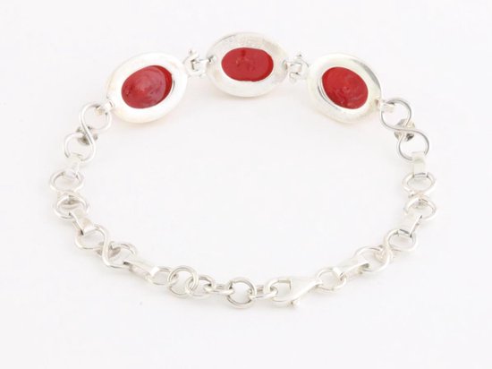 Zilveren schakelarmband met rode agaat afbeelding 2