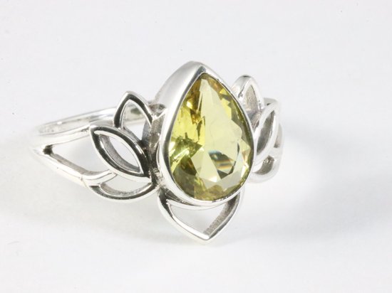 Opengewerkte zilveren lotus bloem ring met citrien afbeelding 1
