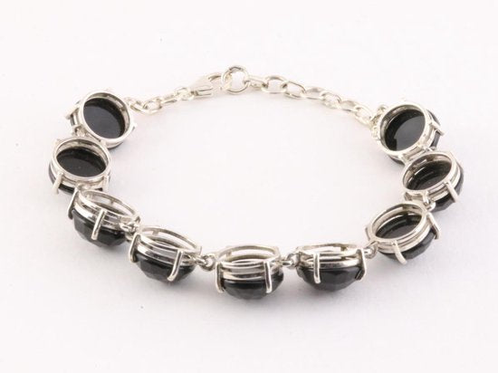 Zilveren schakelarmband met gefacetteerde onyx afbeelding 2