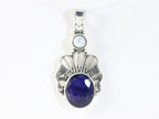 Opengewerkte zilveren hanger met blauwe saffier en parel afbeelding 4