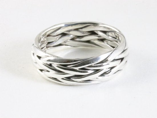 Zware gevlochten zilveren ring afbeelding 1