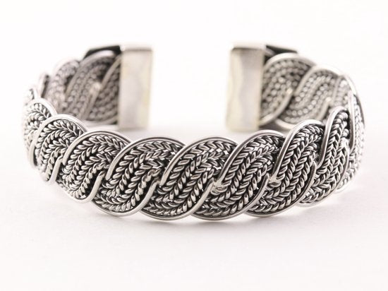 Zware gevlochten zilveren klemarmband afbeelding 1