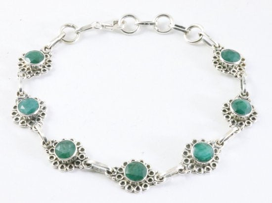 Bewerkte zilveren armband met smaragd afbeelding 1