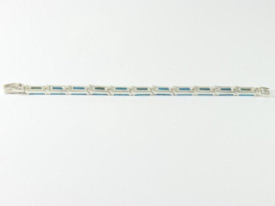 Zilveren schakelarmband met blauwe turkoois afbeelding 3