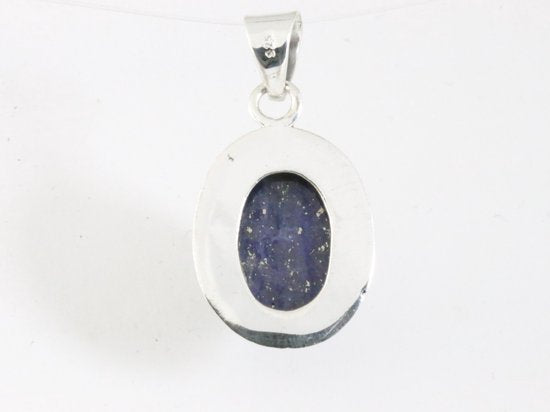 Fijne bewerkte ovale zilveren hanger met lapis lazuli afbeelding 3