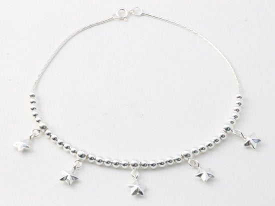 Zilveren enkelband met hoogglans kralen en sterren afbeelding 1