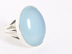 Grote ovale zilveren ring met blauwe chalcedoon afbeelding 1