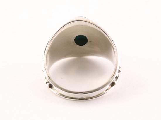 Bewerkte zilveren ring met blauwe koperturkoois afbeelding 3