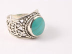 Opengewerkte zilveren ring met groene turkoois afbeelding 1