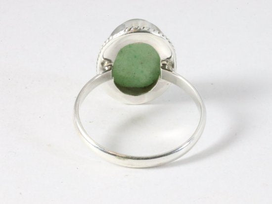 Bewerkte ovale zilveren ring met groene aventurijn afbeelding 3