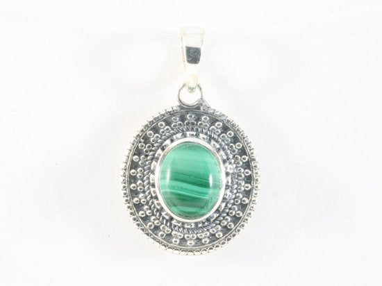 Bewerkte ovale zilveren hanger met malachiet afbeelding 3