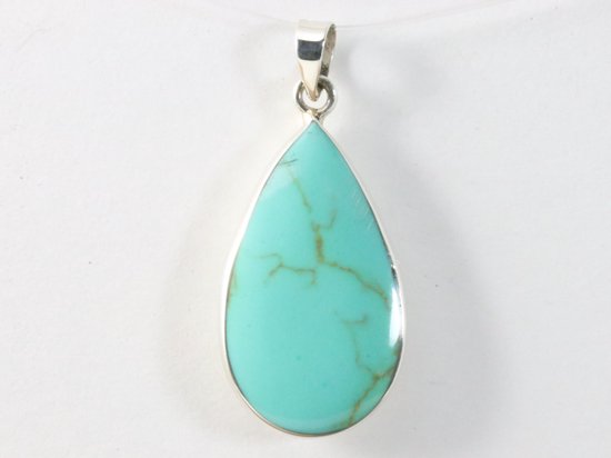 Druppelvormige zilveren hanger met groene turkoois afbeelding 4