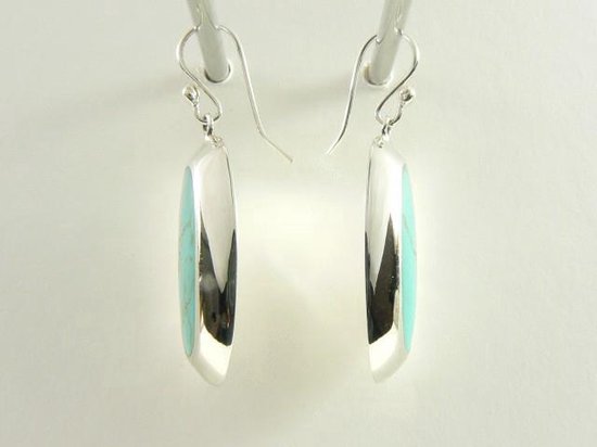 Ovale zilveren oorbellen met groene turkoois afbeelding 2