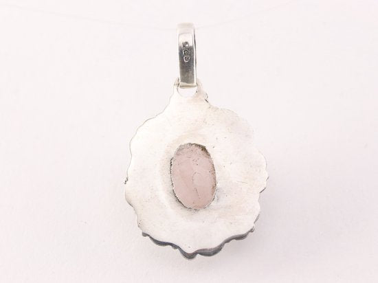 Bewerkte zilveren hanger met rozenkwarts afbeelding 3