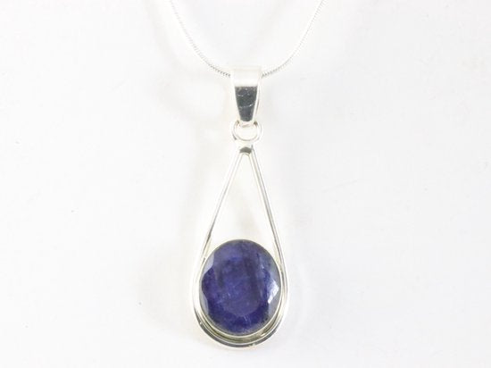 Zilveren hanger met blauwe saffier aan ketting afbeelding 4