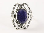 Opengewerkte zilveren ring met blauwe saffier afbeelding 4