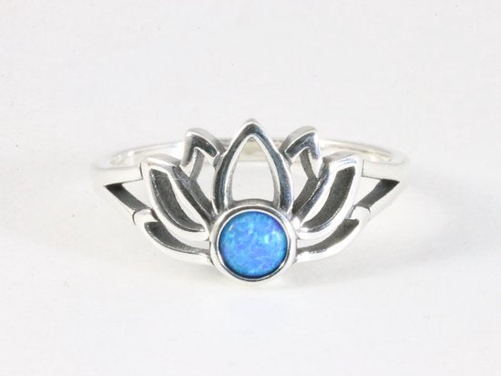 Opengewerkte zilveren lotus bloem ring met Australische opaal afbeelding 4