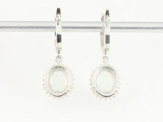 Zilveren oorbellen met groene amethist en witte topaas afbeelding 3