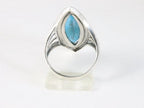 Langwerpige zilveren ring met blauwe turkoois en marcasiet afbeelding 3