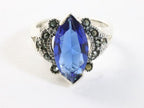 Zware zilveren ring met blauwe saffier en marcasiet afbeelding 4
