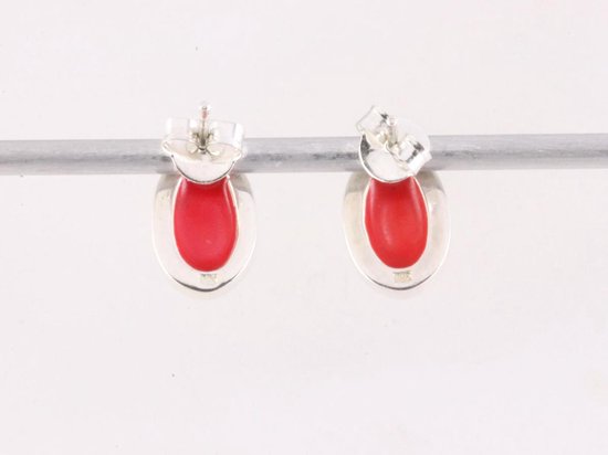 Ovale zilveren oorstekers met roze parelmoer afbeelding 3